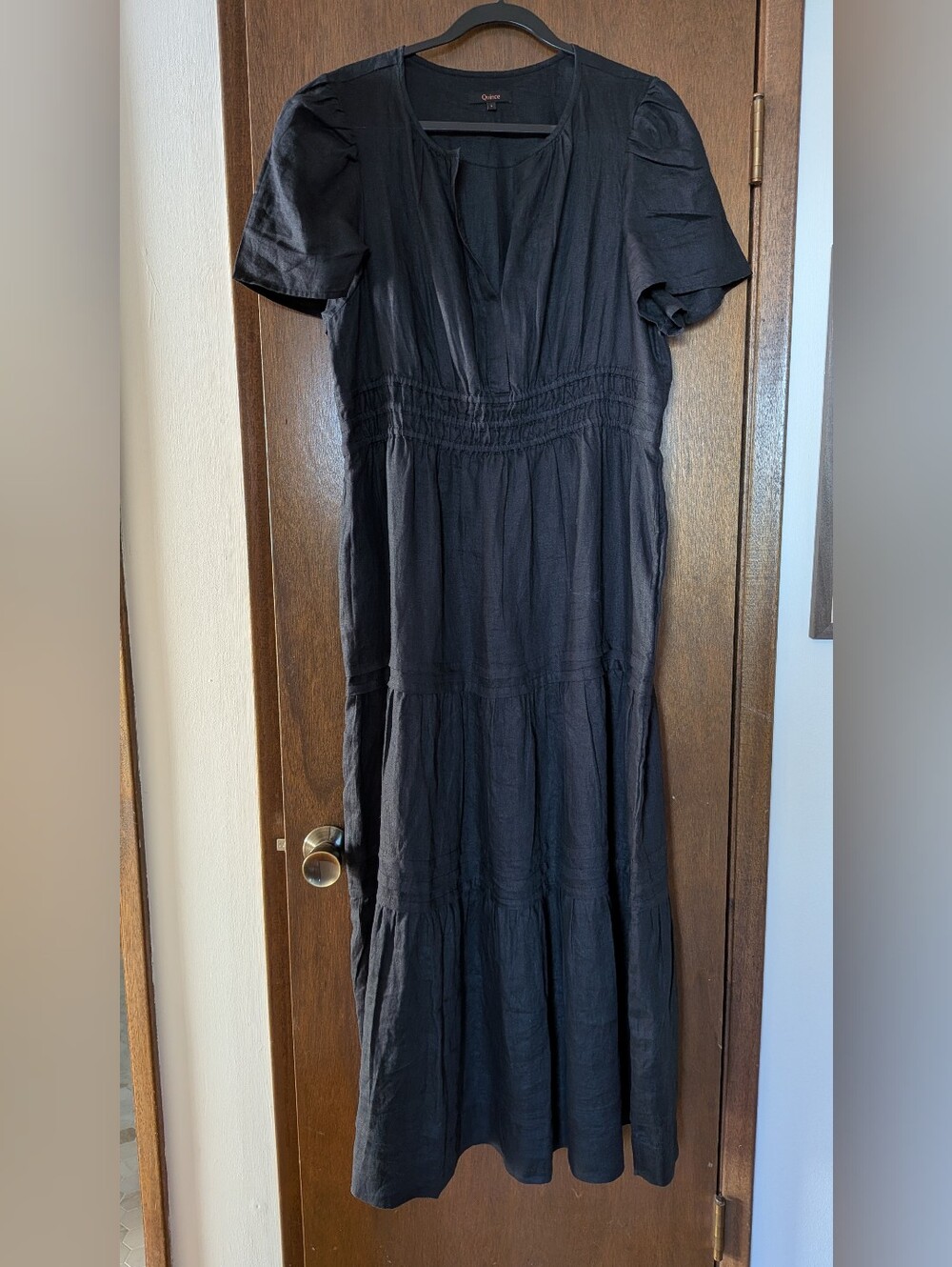 Quince Organic Cotton Poplin Tiered Maxi Dress, Black, Size L - Picture 2 of 4